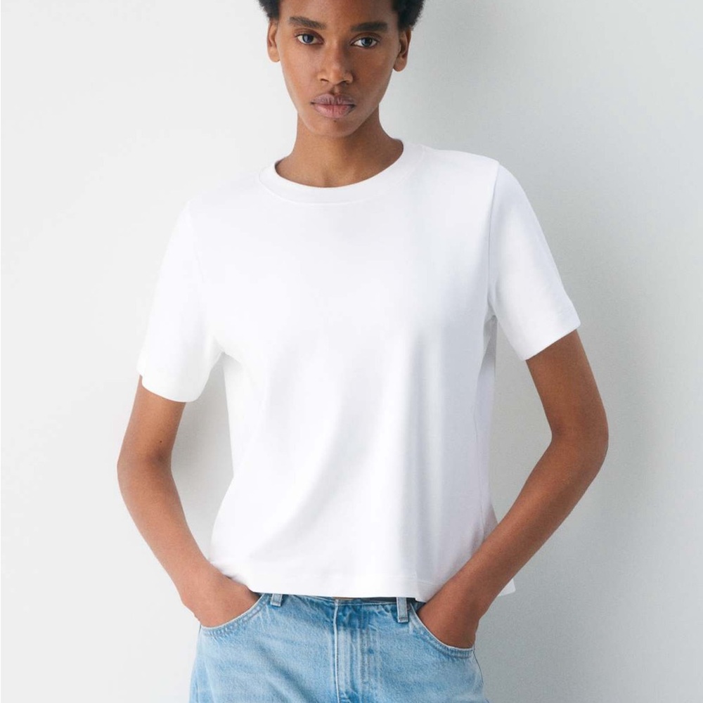 Aritzia Babaton Interlock Cotton Function T-Shirt, White Short Sleeve Tee